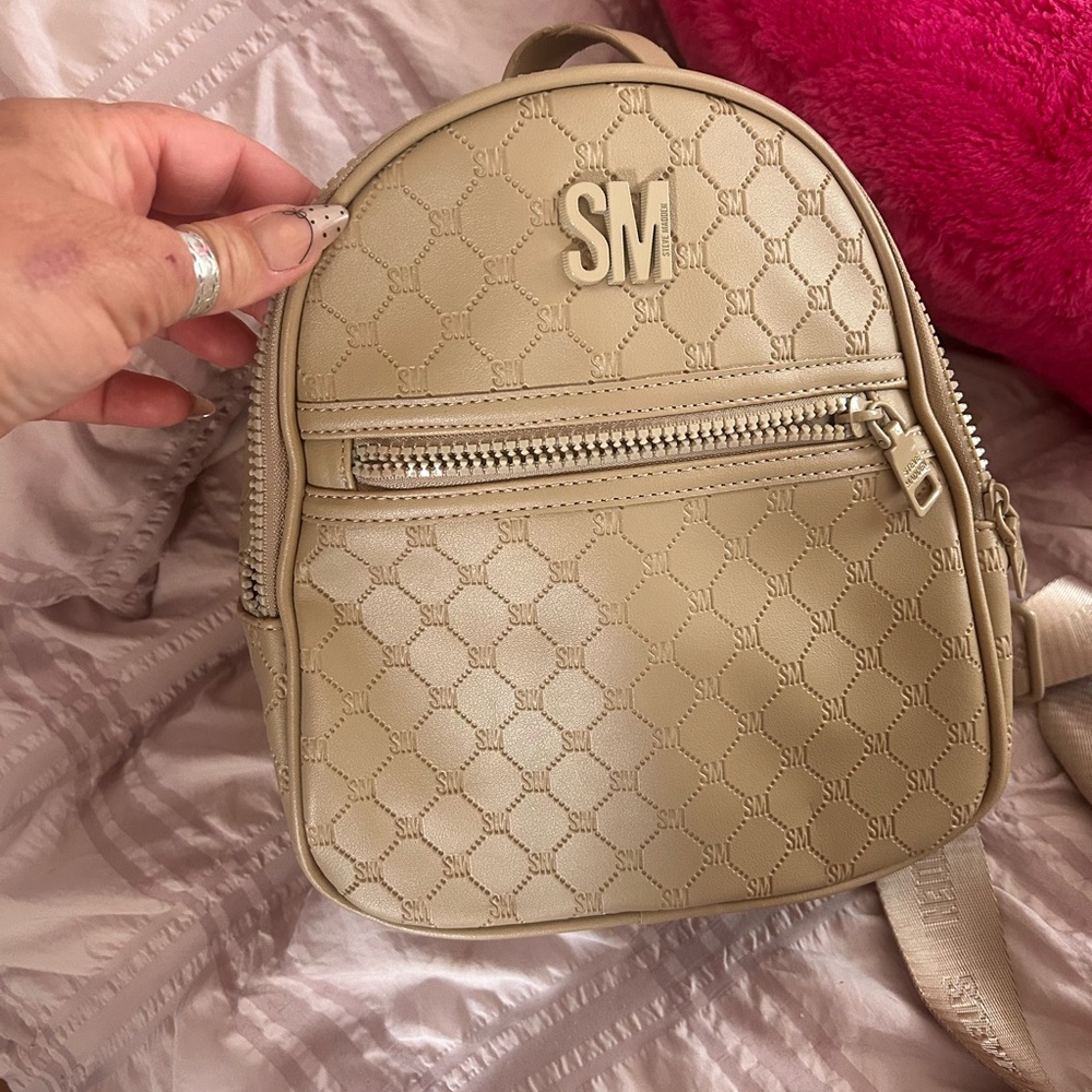 Steve Madden Beige Textured Mini Backpack